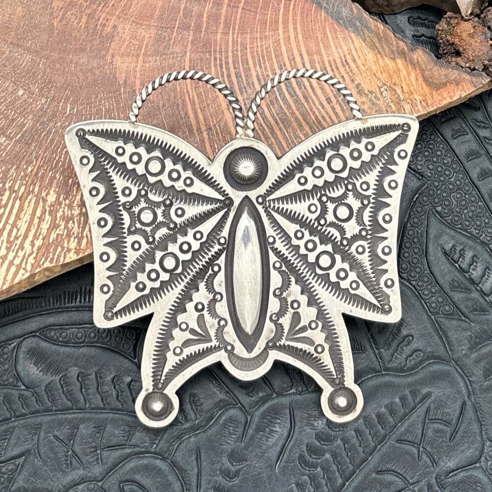 HERMAN SMITH Navajo Sterling Silver Statement Butterfly Pin Or Pendant Stampings